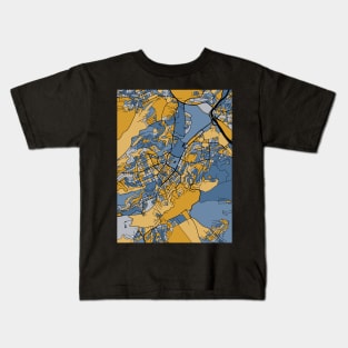 Stuttgart Map Pattern in Blue & Gold Kids T-Shirt